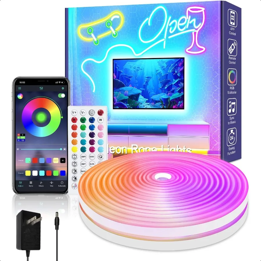 32.8ft Led neon Rope Lights Music Sync IP65 Waterproof Flexible Led Rope Lights 44Key Remote APP ControlOutdoor RGB Neon Lights
32.8ft Led neon Rope Lights Music Sync IP65 Waterproof Flexible Led Rope Lights 44Key Remote APP ControlOutdoor RGB Neon Lights