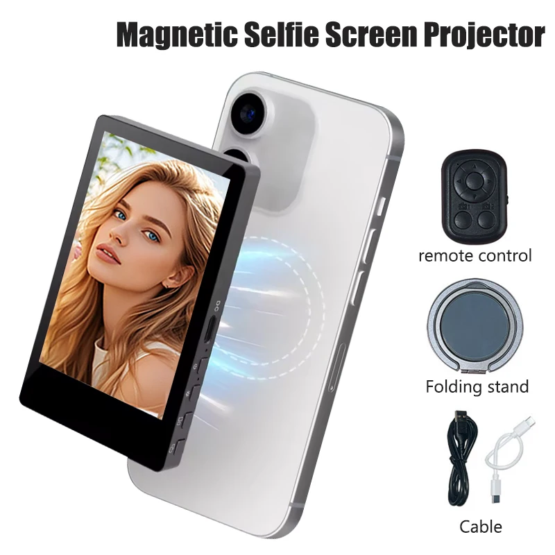 Wireless Magnetic Selfie Screen Projector Smartphone Rear Camera Selfie Monitor Screen for Vlog Live Stream Video Recording
Wireless Magnetic Selfie Screen Projector Smartphone Rear Camera Selfie Monitor Screen for Vlog Live Stream Video Recording