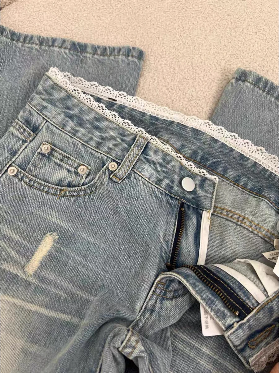 American Retro Micro Flared Denim Pants Women's Lace Patchwork High Waist Jeans Summer Casual Zipper Straight Leg Trousers
American Retro Micro Flared Denim Pants Women's Lace Patchwork High Waist Jeans Summer Casual Zipper Straight Leg Trousers