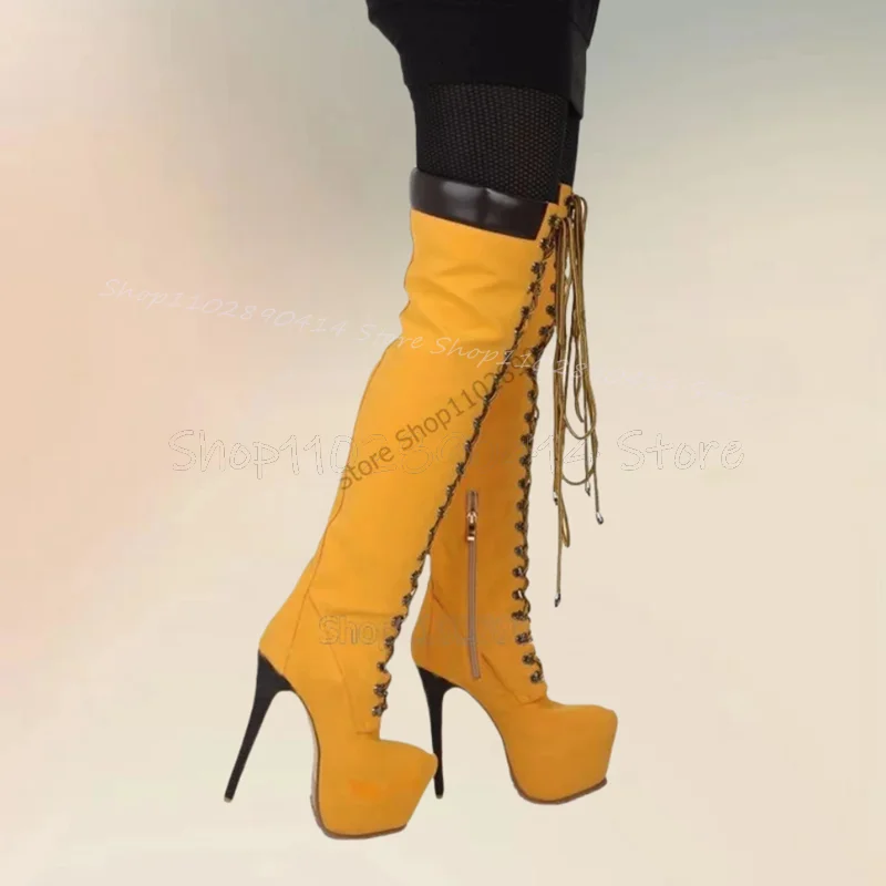 Yellow Round Toe Cross Tied Platform Boots Side Zipper Women Shoes Thin High Heels Fashion Party Feast 2024 Zapatos Para Mujere
Yellow Round Toe Cross Tied Platform Boots Side Zipper Women Shoes Thin High Heels Fashion Party Feast 2024 Zapatos Para Mujere