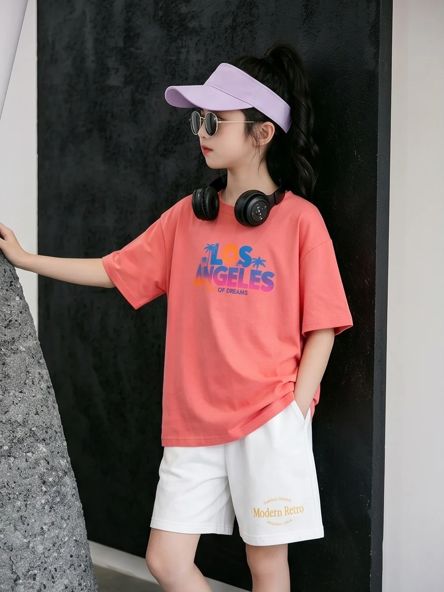 Girls' Casual Cotton 2 Piece Set 2026 New Los Angeles Letter Print Short Sleeve T-Shirt and Elastic Waist Shorts Outfit LA1
Girls' Casual Cotton 2 Piece Set 2026 New Los Angeles Letter Print Short Sleeve T-Shirt and Elastic Waist Shorts Outfit LA1