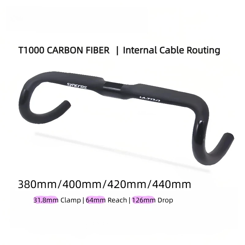 T1000 Carbon Fiber Road Handlebar 31.8mm Clamp 64mm Reach 126mm Drop Internal Cable Routing 380mm 400mm 420mm 440mm
T1000 Carbon Fiber Road Handlebar 31.8mm Clamp 64mm Reach 126mm Drop Internal Cable Routing 380mm 400mm 420mm 440mm