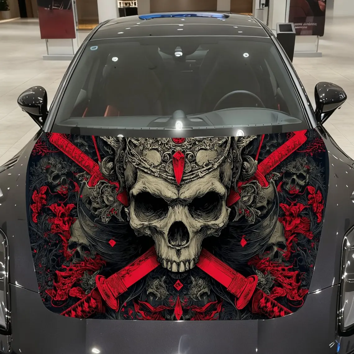 Skull with Crossed Swords and Red-Black Ornaments Car Vinyl Wrap, PVC Material Waterproof Car Hood Sticker, Self-Adhesive Scratc
Skull with Crossed Swords and Red-Black Ornaments Car Vinyl Wrap, PVC Material Waterproof Car Hood Sticker, Self-Adhesive Scratc