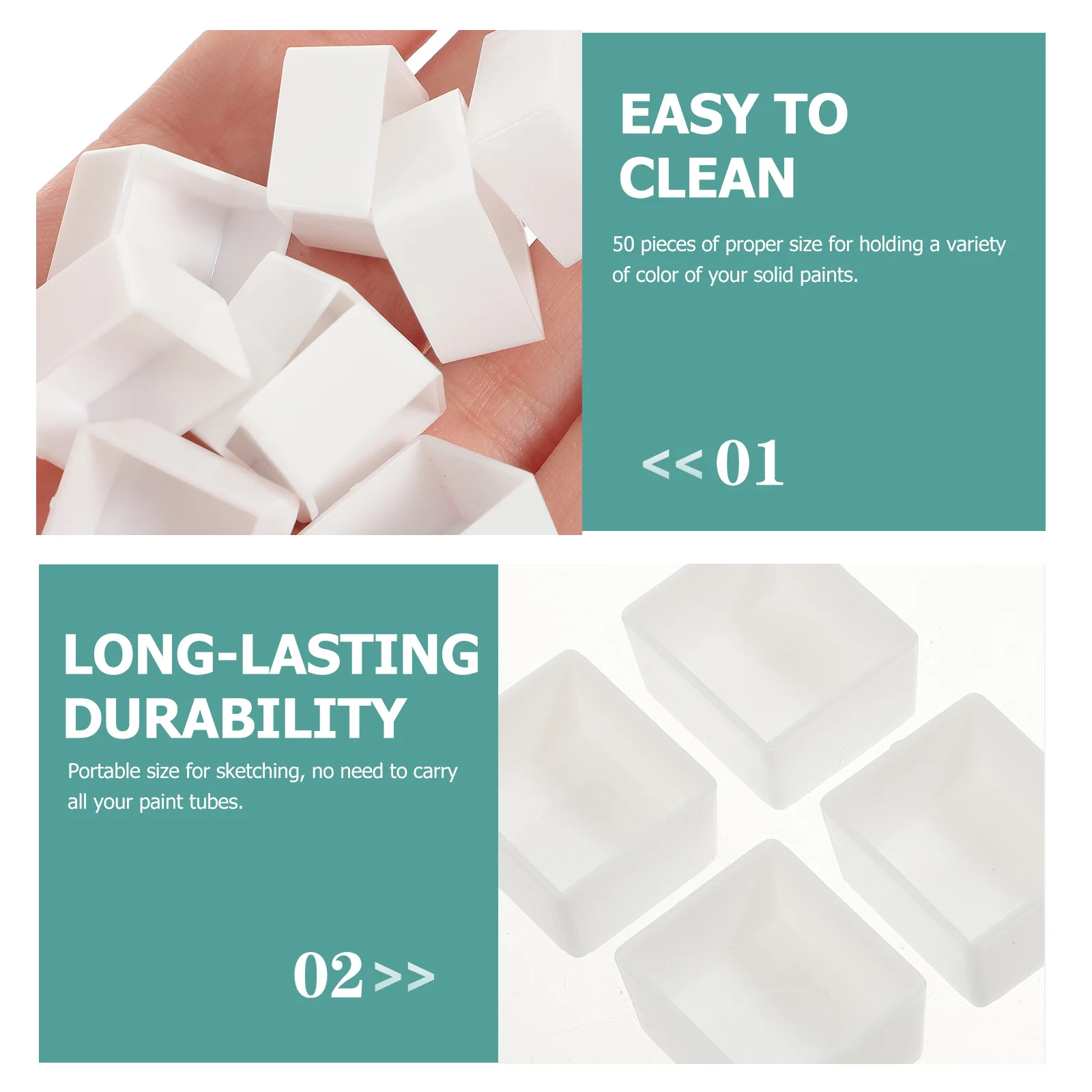 50Pcs Watercolor Paint Pan Plastic Empty Half Pans Reusable Easy Clean Empty Watercolor Pans for Solid Paints Sketching Artists
50Pcs Watercolor Paint Pan Plastic Empty Half Pans Reusable Easy Clean Empty Watercolor Pans for Solid Paints Sketching Artists