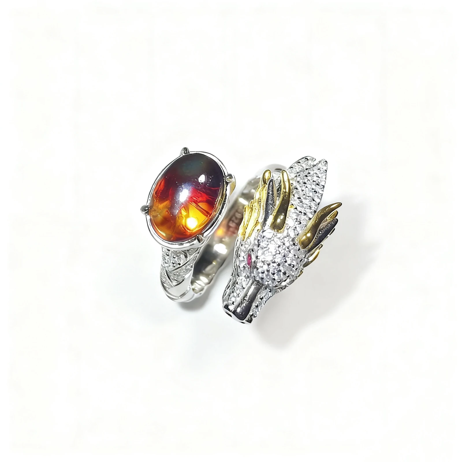 Natural Red Blue Amber Ring 13mm Sterling Silver Vintage Dragon Head Carving Jewelry Gift for Men Women
Natural Red Blue Amber Ring 13mm Sterling Silver Vintage Dragon Head Carving Jewelry Gift for Men Women