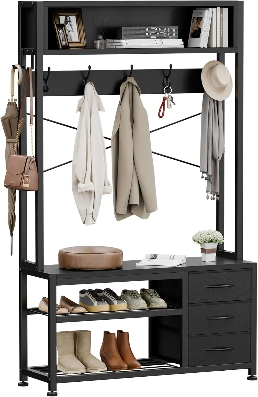 Hall Tree with Bench and Shoe Storage, 31.5" Coat Rack Freestanding with 2-Tier Storage Shelf, 6-in-1 Entryway Bench Coat Rack w
Hall Tree with Bench and Shoe Storage, 31.5" Coat Rack Freestanding with 2-Tier Storage Shelf, 6-in-1 Entryway Bench Coat Rack w