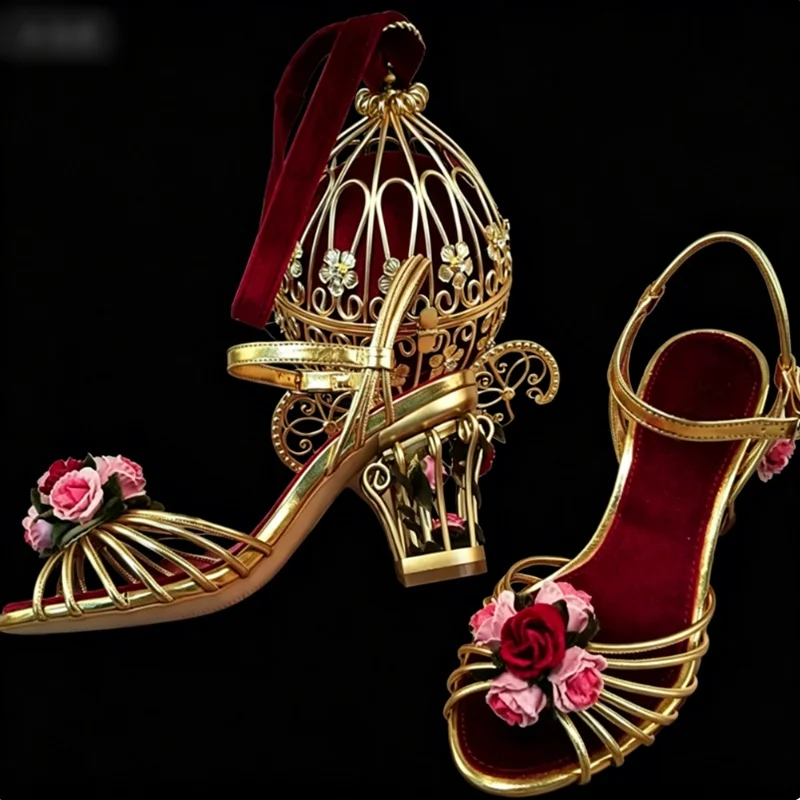 Gold Metallic Leather Strappy Sandals Elegant Birdcage Heels Women Cage Shoes Open Toe Rose Flower Chunky Heels Bride Shoes 8cm
Gold Metallic Leather Strappy Sandals Elegant Birdcage Heels Women Cage Shoes Open Toe Rose Flower Chunky Heels Bride Shoes 8cm