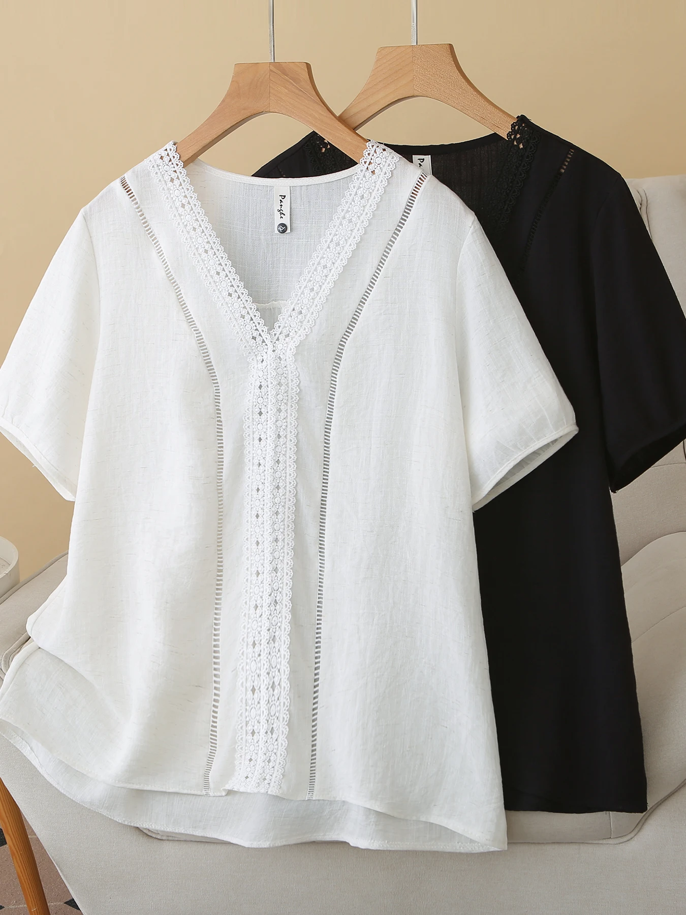 Lace Trim Splice V-neck Short Sleeve Hollow out Shirt Women Summer Loose Slimming Youthful Large Size Art Half Sleeve Top
Lace Trim Splice V-neck Short Sleeve Hollow out Shirt Women Summer Loose Slimming Youthful Large Size Art Half Sleeve Top