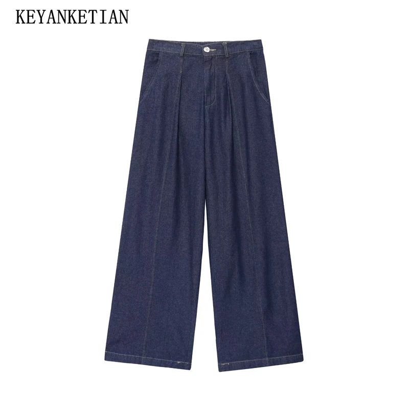 KEYANKETIAN 2025 Autumn New Women's Dark Blue Denim Wide-leg Pants Leisure style Zipper High Waist Loose Straight-leg Jeans
KEYANKETIAN 2025 Autumn New Women's Dark Blue Denim Wide-leg Pants Leisure style Zipper High Waist Loose Straight-leg Jeans