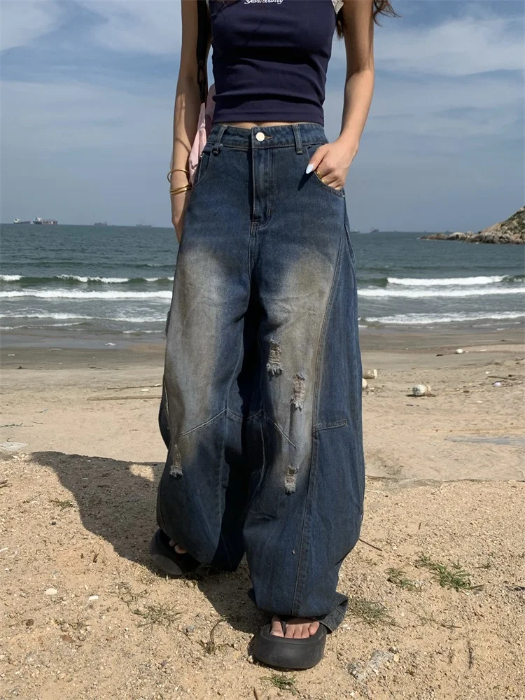 Широкие джинсы с ретро-дизайном, женские свободные джинсовые брюки с потертостями в американском стиле, длинные брюки с высокой талией
Широкие джинсы с ретро-дизайном, женские свободные джинсовые брюки с потертостями в американском стиле, длинные брюки с высокой талией