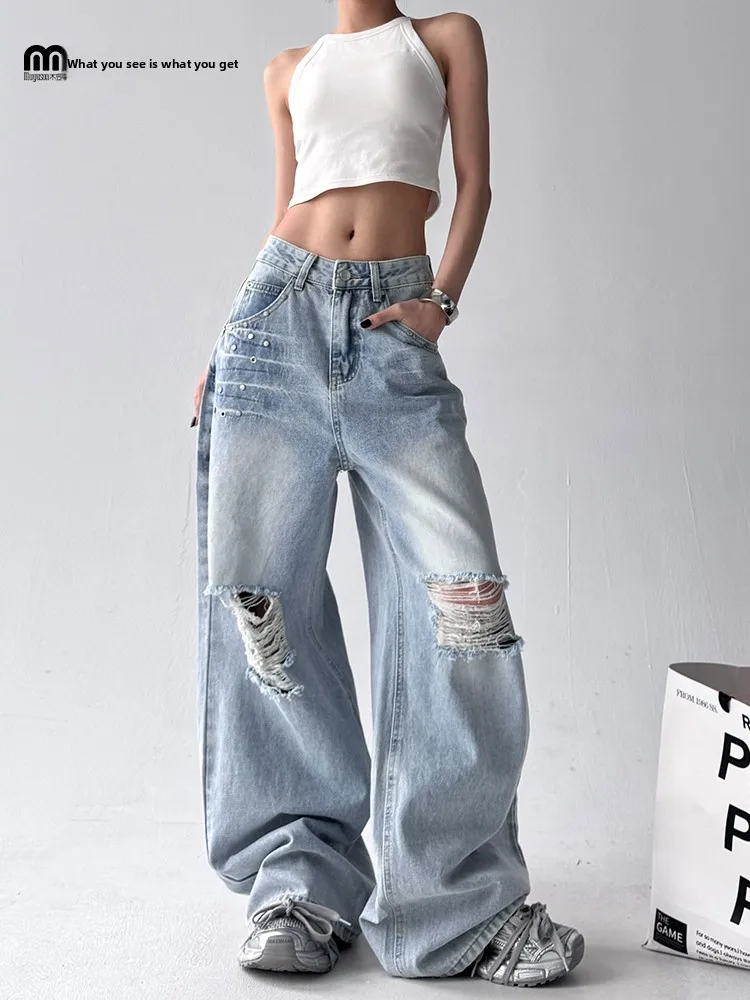 Women's Distred Denim Jeans High Waist Straight Leg Cotton Stretch Blue High Quali Faionable Slimming Design Summer 2025
Women's Distred Denim Jeans High Waist Straight Leg Cotton Stretch Blue High Quali Faionable Slimming Design Summer 2025