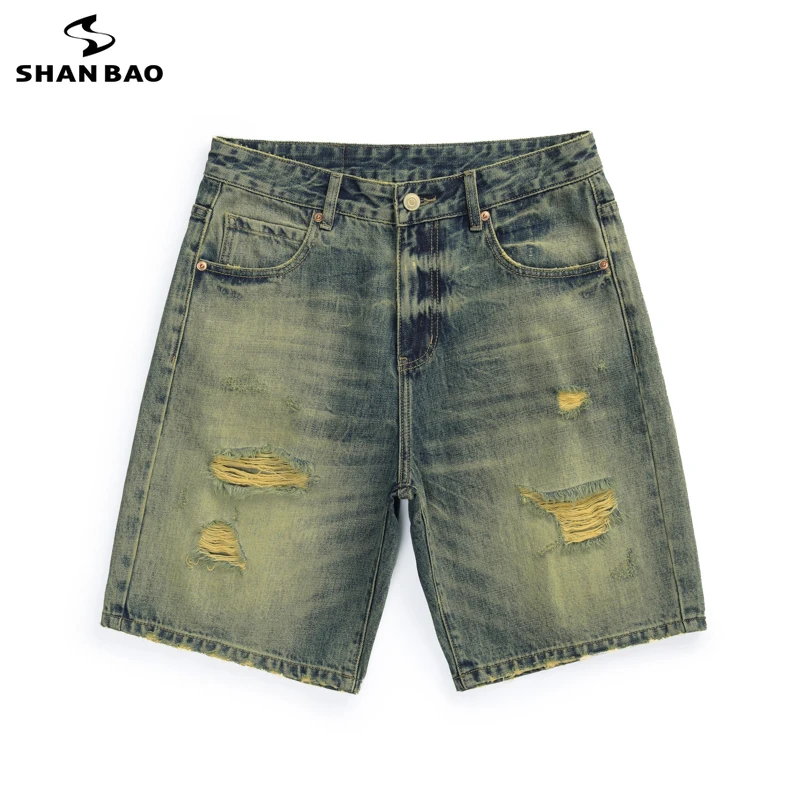 SHAN BAO summer American retro fashion brand clothing men's straight denim shorts classic scratched ripped high street shorts
SHAN BAO summer American retro fashion brand clothing men's straight denim shorts classic scratched ripped high street shorts