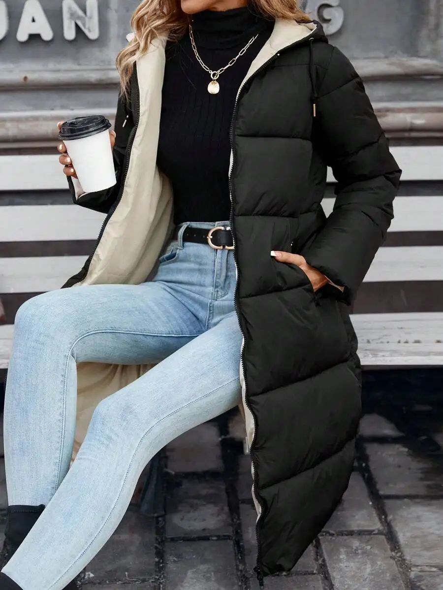 Women's Black Long Puffer Jacket with Hood, Winter Warm Casual Coat for Streetwear
Women's Black Long Puffer Jacket with Hood, Winter Warm Casual Coat for Streetwear