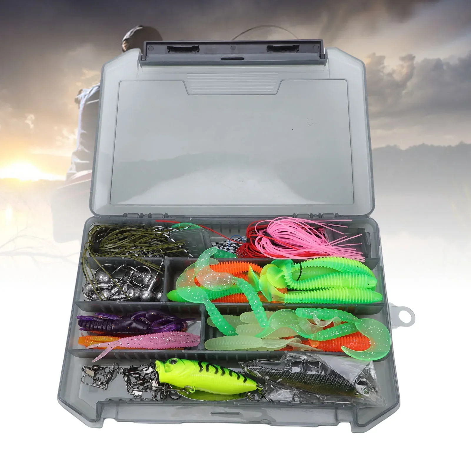 58-комплект рыболовных приманок с блестками, мягкая приманка, набор рыболовных снастей с коробкой для хранения для пресной воды, соленой воды
58-комплект рыболовных приманок с блестками, мягкая приманка, набор рыболовных снастей с коробкой для хранения для пресной воды, соленой воды