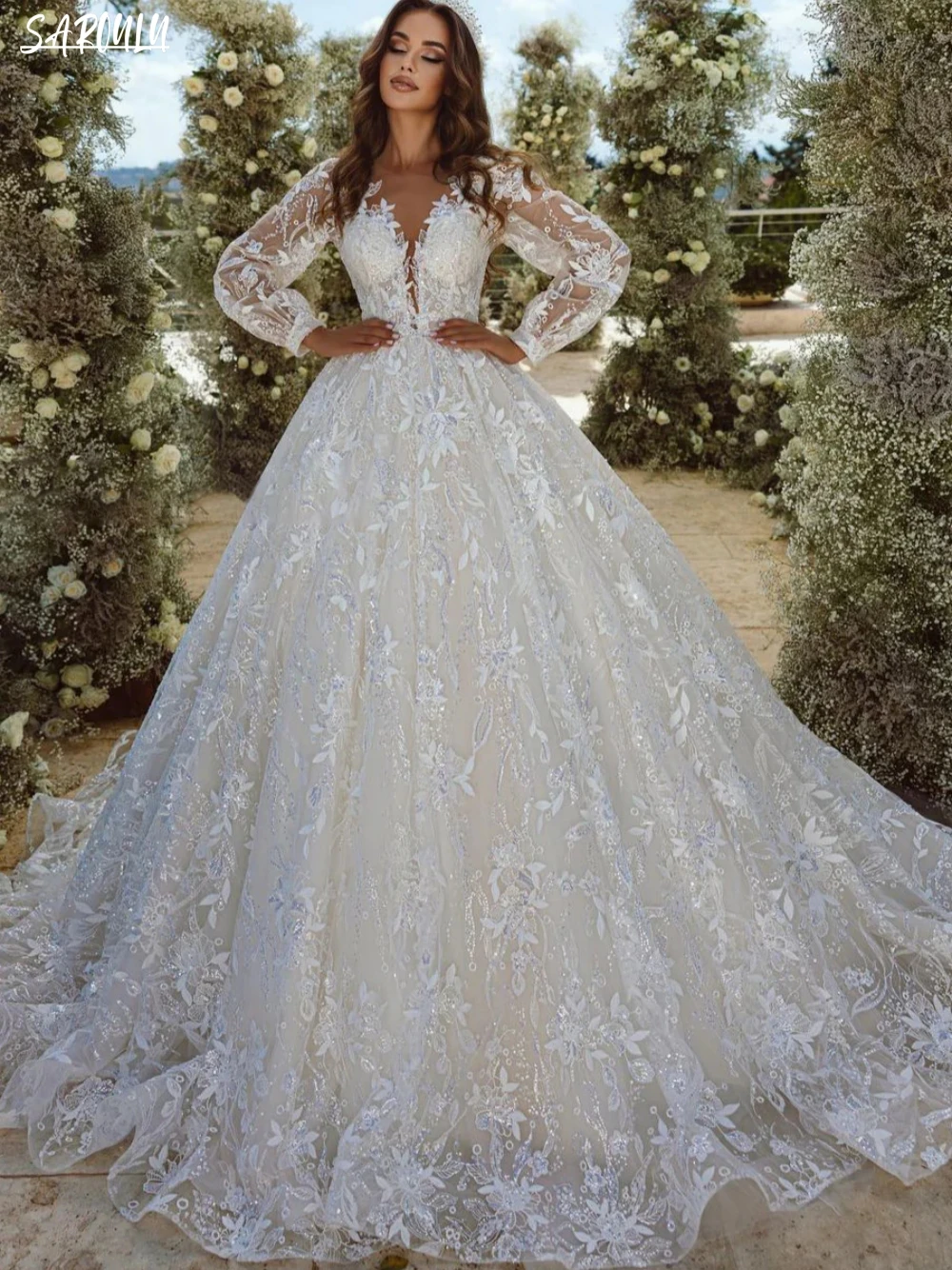 Elegant Deep V-neck Wedding Dress Romantic Sequins Appliques Bride Robe Graceful Floor-length Bridal Dresses Vestidos De Novia
Elegant Deep V-neck Wedding Dress Romantic Sequins Appliques Bride Robe Graceful Floor-length Bridal Dresses Vestidos De Novia