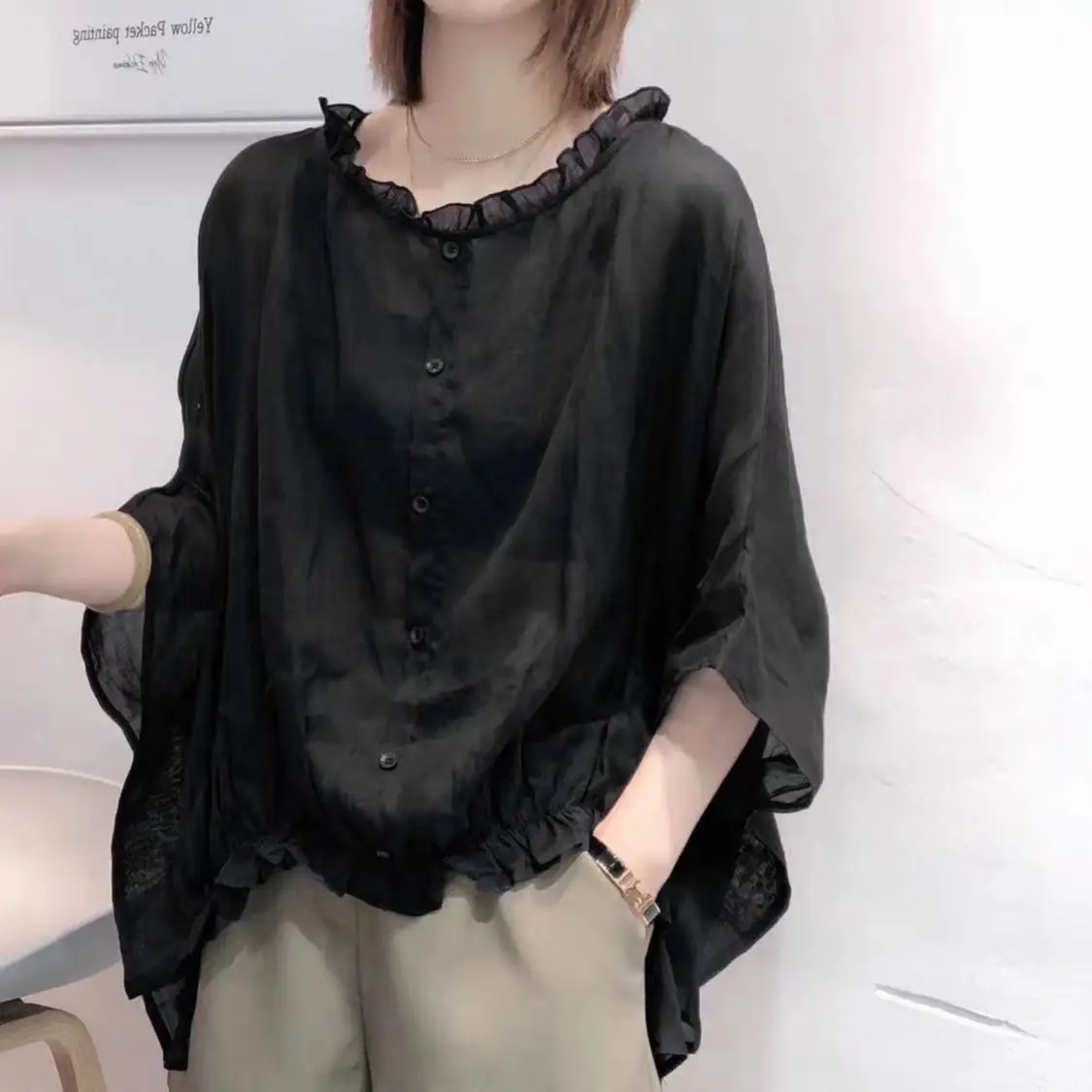 Loose Cotton Linen Batwing Sleeve Shirt Women's Summer plus Size Casual Top Korean Style Commute Fashion Pure Color Button De...
Loose Cotton Linen Batwing Sleeve Shirt Women's Summer plus Size Casual Top Korean Style Commute Fashion Pure Color Button De...