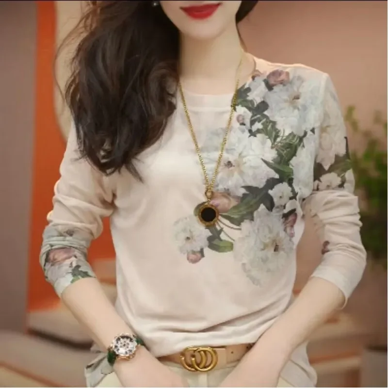 Women's Spring Autumn Fashion Elegant Round Neck Pullover Print Gauze Casual Versatile Long Sleeve Slim Fit T-shirt Tops LU321
Women's Spring Autumn Fashion Elegant Round Neck Pullover Print Gauze Casual Versatile Long Sleeve Slim Fit T-shirt Tops LU321
