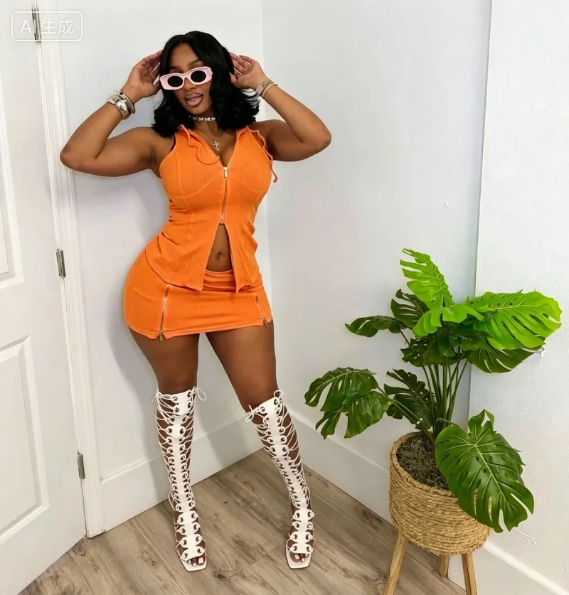 KEXU New Women's Casual Fine Ribbed hooded Zipper Mini Skirt Two-Piece Set
KEXU New Women's Casual Fine Ribbed hooded Zipper Mini Skirt Two-Piece Set