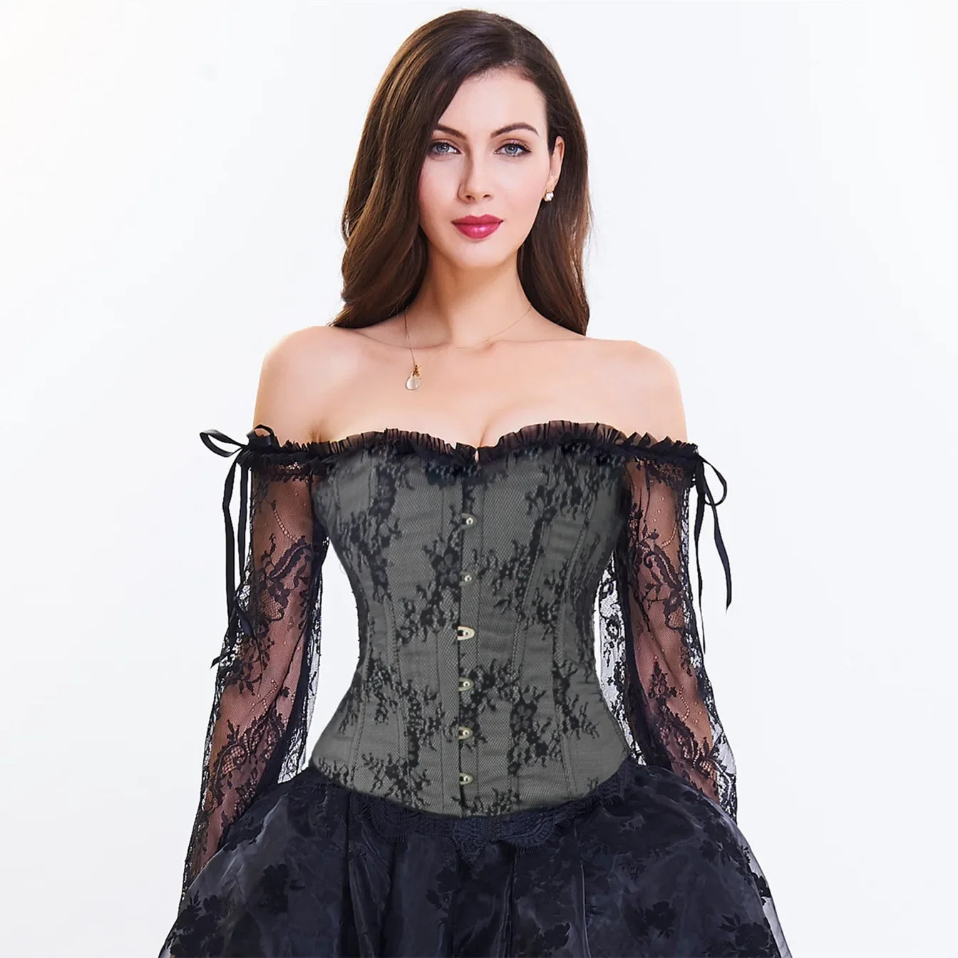 2022 color chasing flower romantic lace mesh big horn sleeve fish bone outside with court plastic clothes
2022 color chasing flower romantic lace mesh big horn sleeve fish bone outside with court plastic clothes