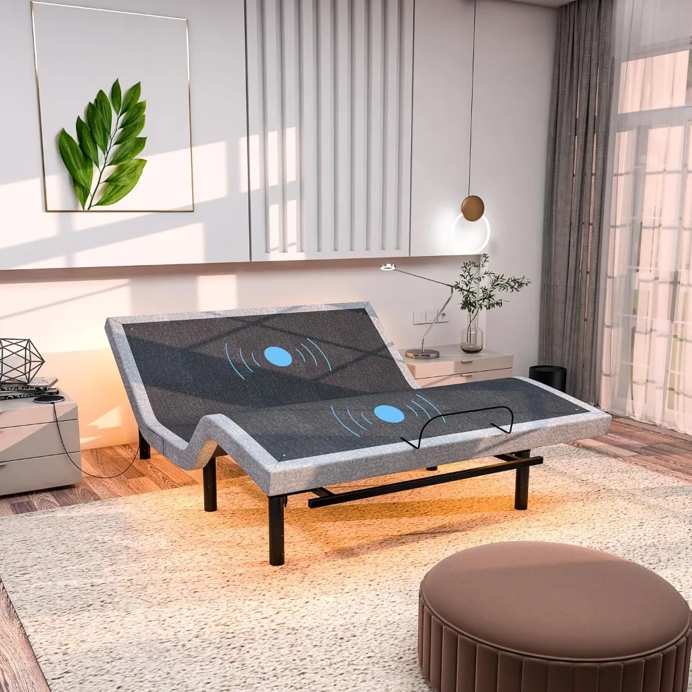 Adjustable Bed Frame Full Size with Wireless Remote, Dual Massage, Under Bed Night Light, 5-Position Head and Foot Incline
Adjustable Bed Frame Full Size with Wireless Remote, Dual Massage, Under Bed Night Light, 5-Position Head and Foot Incline