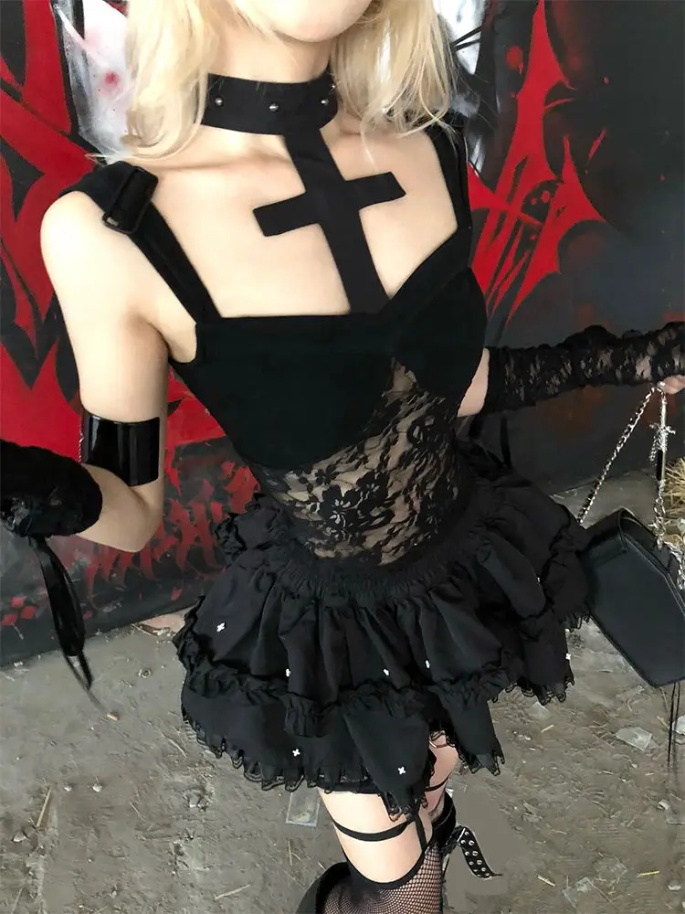 Y2k Black Sexy Design 2-piece Set Women Mesh Lace Tank Tops + Mini Cake Skirt Suit Korea Chic Streetwear Casual Gothic Sets 2025
Y2k Black Sexy Design 2-piece Set Women Mesh Lace Tank Tops + Mini Cake Skirt Suit Korea Chic Streetwear Casual Gothic Sets 2025