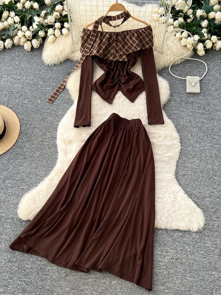 Ele комплект из двух предметов, женский осенний однотонный клетчатый топ с рюшами, облегающий топ, юбка с высокой талией, французский Sle Faion
Ele комплект из двух предметов, женский осенний однотонный клетчатый топ с рюшами, облегающий топ, юбка с высокой талией, французский Sle Faion