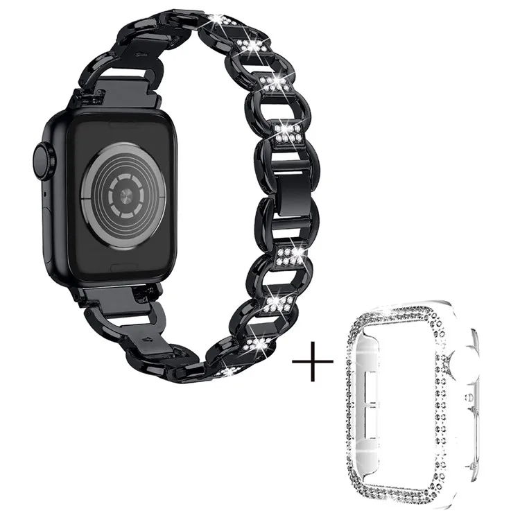 For Apple Watch Ultra 49mm Rhinestones Decor Replacement Oval Shape Alloy Strap + PC Clear Watch Case - Black
For Apple Watch Ultra 49mm Rhinestones Decor Replacement Oval Shape Alloy Strap + PC Clear Watch Case - Black