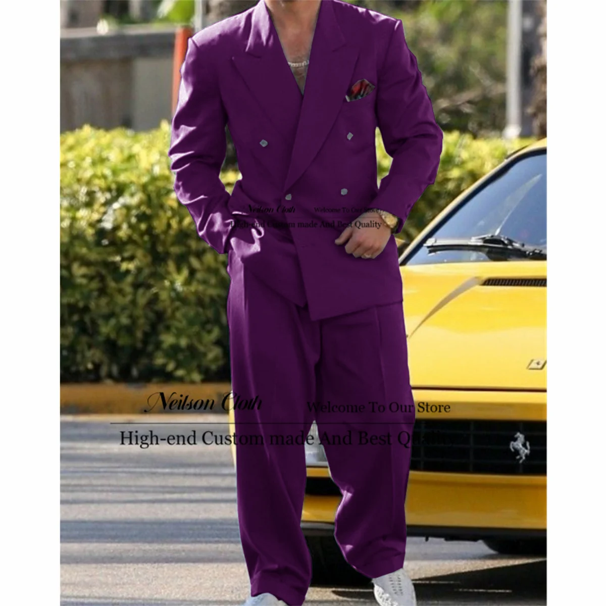 Fashion Purple Men Suits Peaked Lapel Male Prom Blazers 2 Pieces Sets Double Breasted Groom Wedding Tuxedos Loose Costume Homme
Fashion Purple Men Suits Peaked Lapel Male Prom Blazers 2 Pieces Sets Double Breasted Groom Wedding Tuxedos Loose Costume Homme