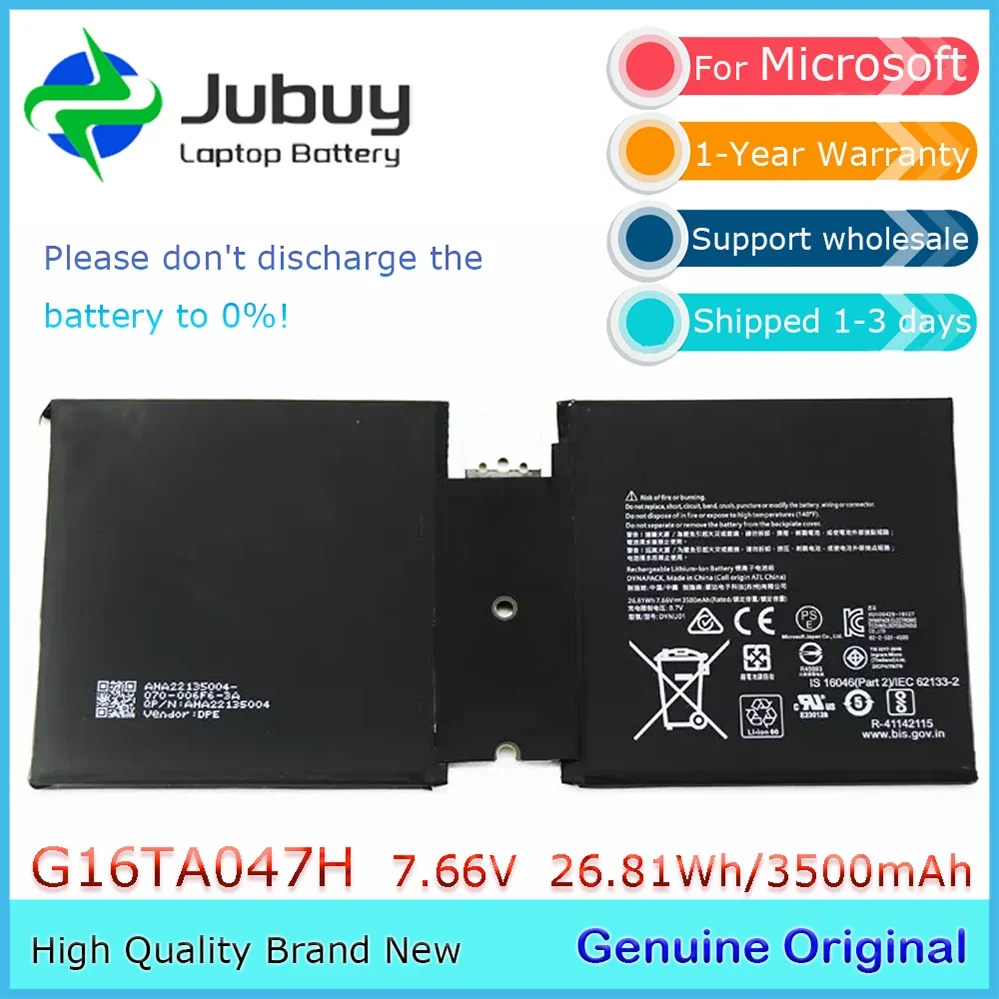 Оригинальный аккумулятор для ноутбука 7,66 В, 26,81 Втч G16TA047H для Microsoft Surface Go 2 1901 1926 DYNU01
Оригинальный аккумулятор для ноутбука 7,66 В, 26,81 Втч G16TA047H для Microsoft Surface Go 2 1901 1926 DYNU01