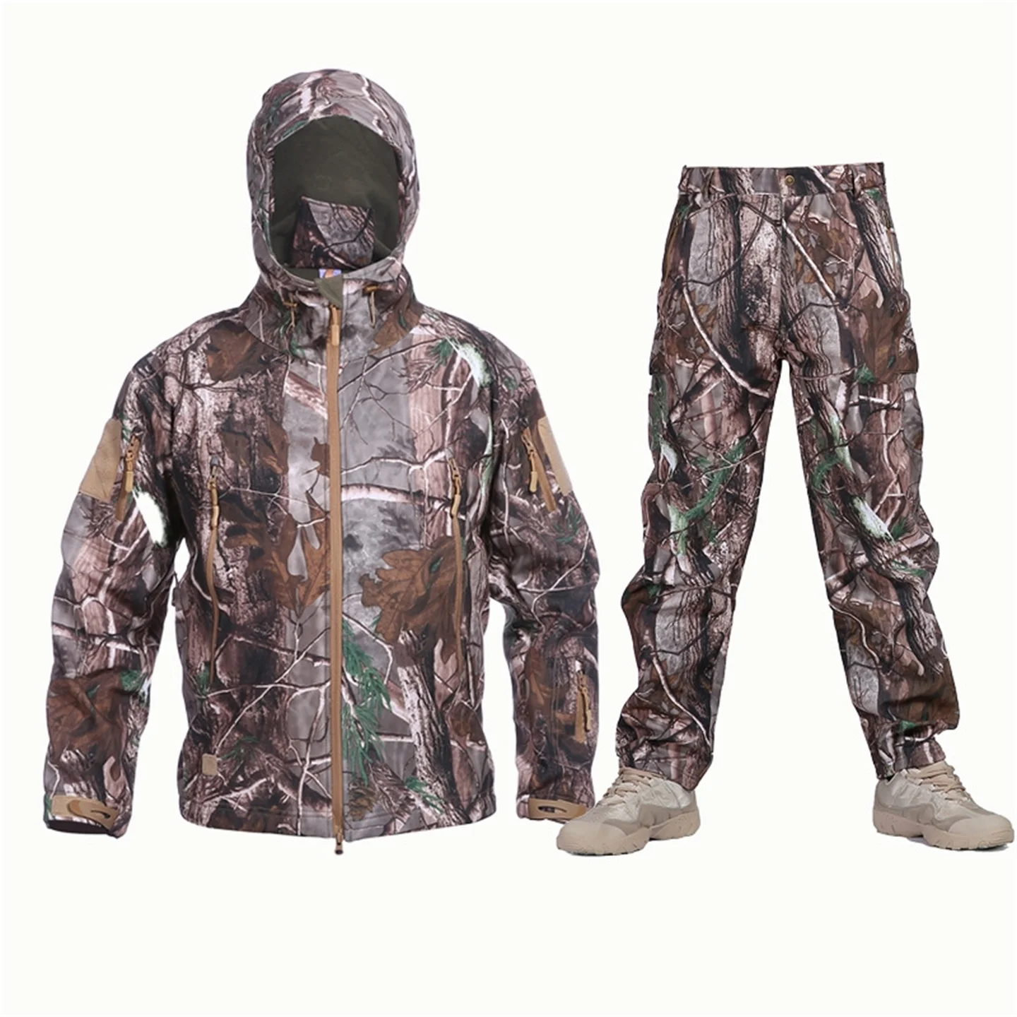 Мужская камуфляжная охотничья форма из акульей кожи, водонепроницаемый тактический костюм из софтшелла, зимняя уличная термофлисовая подкладка, куртка и брюки
Мужская камуфляжная охотничья форма из акульей кожи, водонепроницаемый тактический костюм из софтшелла, зимняя уличная термофлисовая подкладка, куртка и брюки