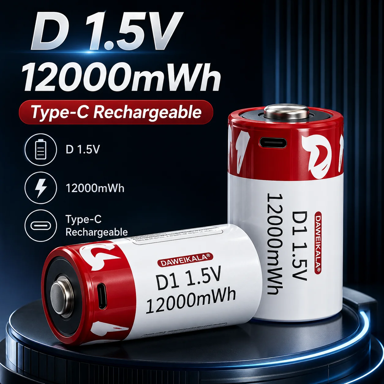 1.5V D Size USB Rechargeable Lithium Battery 12000mAh for Flashlights Stoves Heaters Toys
1.5V D Size USB Rechargeable Lithium Battery 12000mAh for Flashlights Stoves Heaters Toys