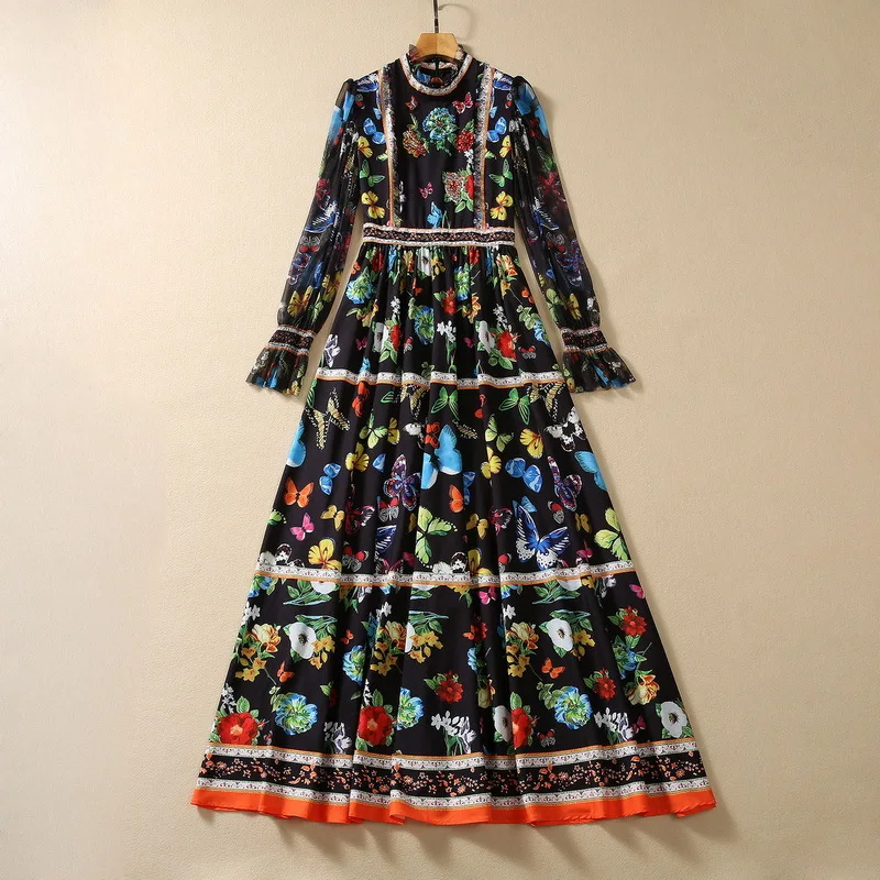 European and American women's clothing 2023 autumn new Stand collar Long sleeve beaded black print Fashion pleated dress
European and American women's clothing 2023 autumn new Stand collar Long sleeve beaded black print Fashion pleated dress