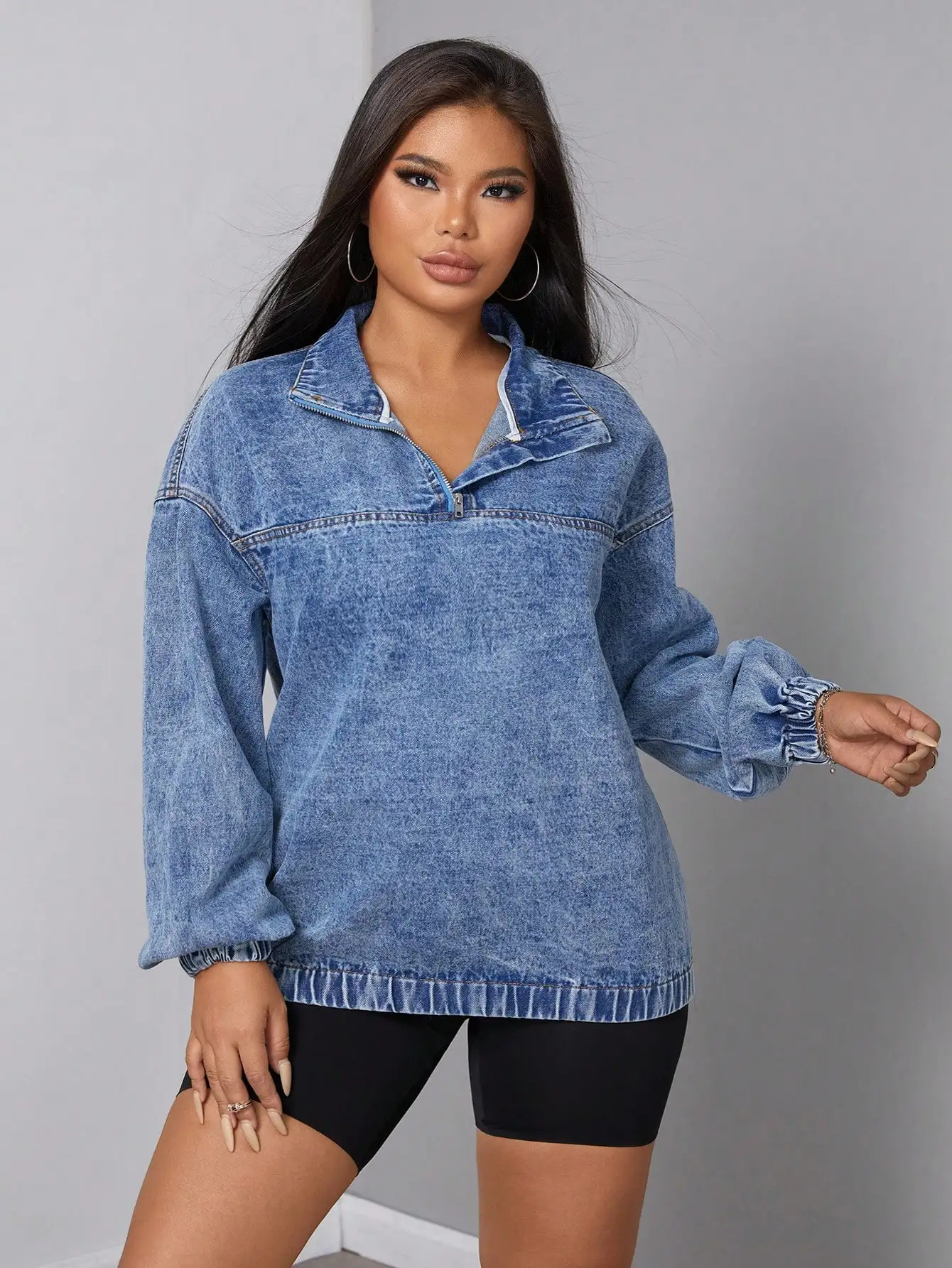 Casual Denim Pullover Jacket With Zipper Collar Loose Fit
Casual Denim Pullover Jacket With Zipper Collar Loose Fit