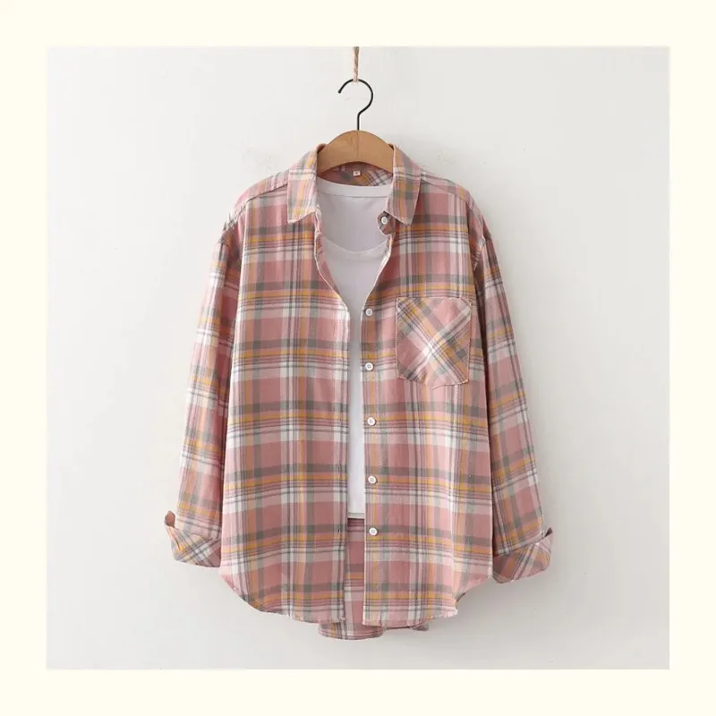 WER Spring and Autumn Women's Checkered Shirt Vintage Cotton Loose Single Breasted Long Sleeve Shirt Korean Women's Shirt Yellow
WER Spring and Autumn Women's Checkered Shirt Vintage Cotton Loose Single Breasted Long Sleeve Shirt Korean Women's Shirt Yellow