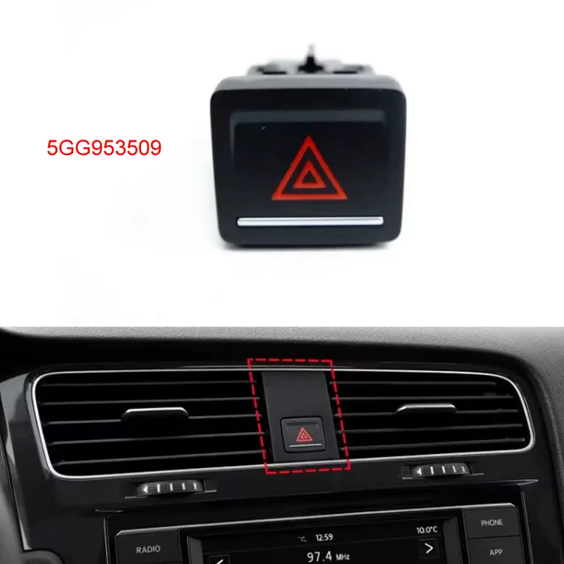 Car interior Hazard Light Switch Button Double Flash Warning Emergency Lamp Signal Flasher For Golf 7 MK7 VII R-line 5GG953509
Car interior Hazard Light Switch Button Double Flash Warning Emergency Lamp Signal Flasher For Golf 7 MK7 VII R-line 5GG953509