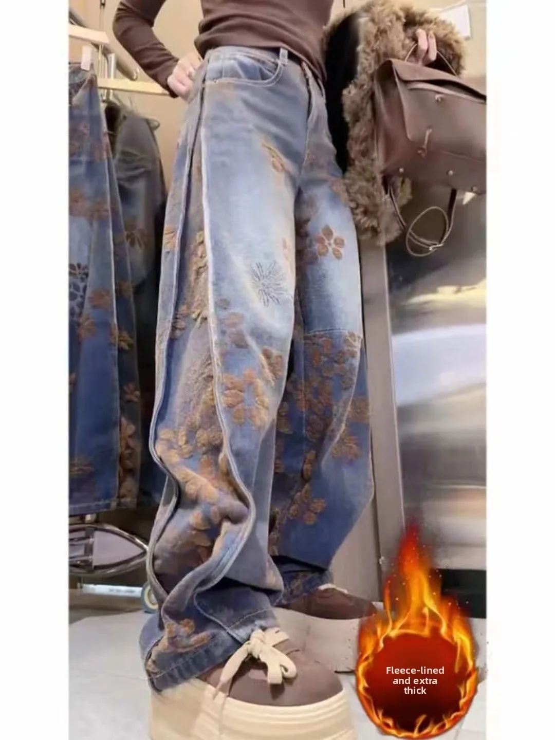 Thickened Fleece High Waist Slimming Fashionable Straight Leg Jeans Women's Autumn Winter New Style Retro Floral Embroidery C...
Thickened Fleece High Waist Slimming Fashionable Straight Leg Jeans Women's Autumn Winter New Style Retro Floral Embroidery C...