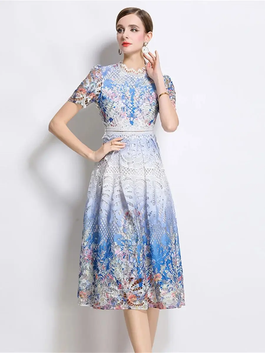 Elegant Fashion Summer Women's Lace Dresses Luxury Floral Print Hollowed out Water-soluble Lace Mid-length Dress Female
Elegant Fashion Summer Women's Lace Dresses Luxury Floral Print Hollowed out Water-soluble Lace Mid-length Dress Female