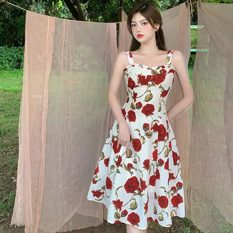 2024 New Summer Over Knee Rose Strap Dress Women's Waist Slimming Temperament MIDI Skirt Summer Dress
2024 New Summer Over Knee Rose Strap Dress Women's Waist Slimming Temperament MIDI Skirt Summer Dress