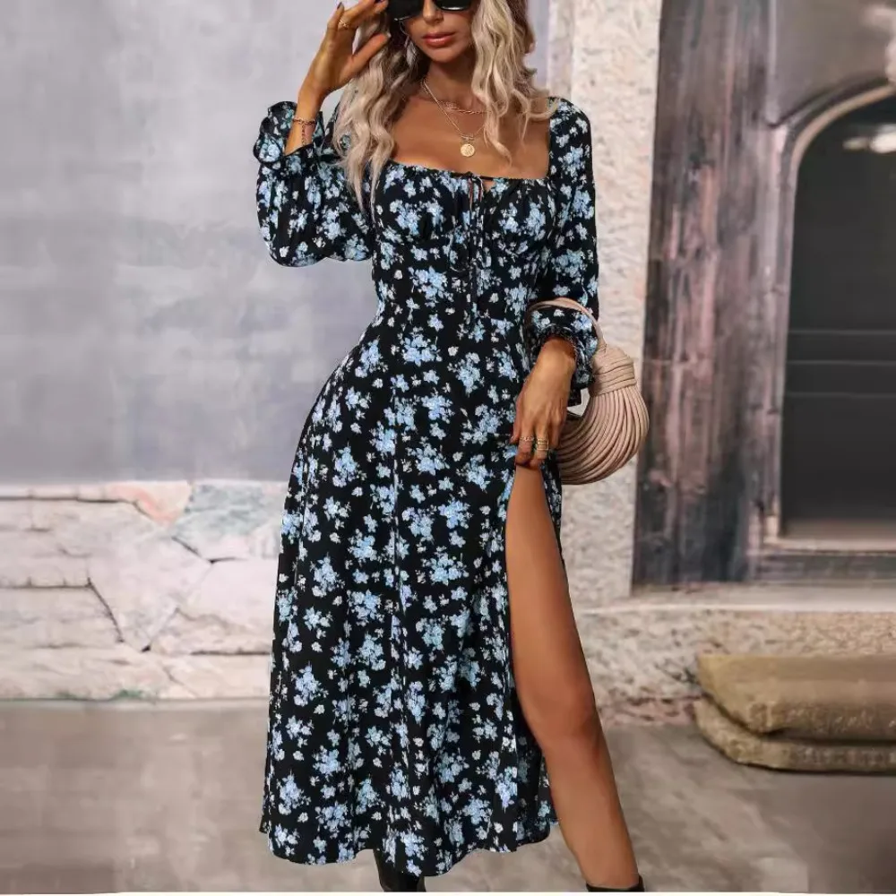 Printed Long-sleeved Square Collar Split-ended Dress for Women Elegant Hollow Out Vintage Dress Summer Beach Holiday Dresses
Printed Long-sleeved Square Collar Split-ended Dress for Women Elegant Hollow Out Vintage Dress Summer Beach Holiday Dresses