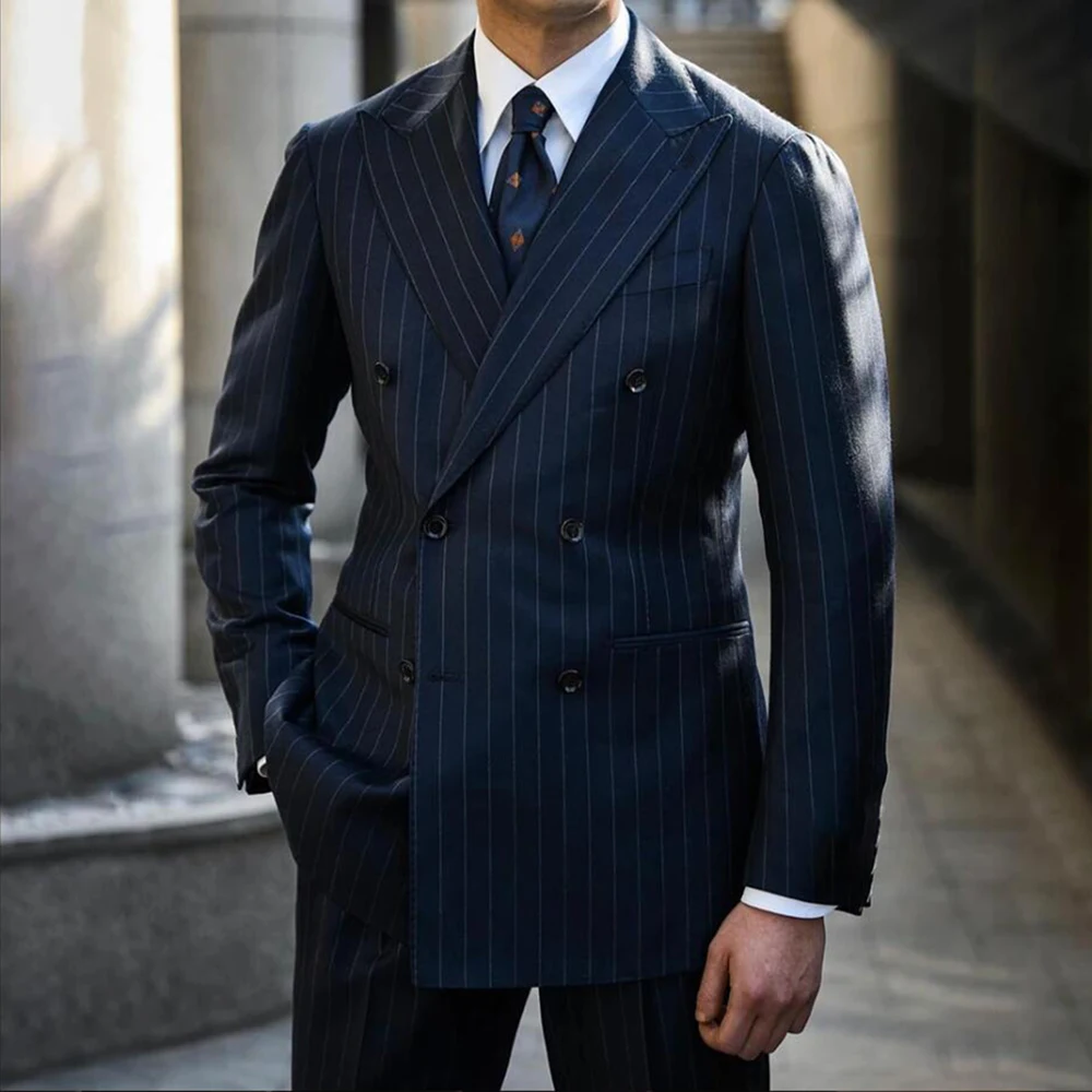 Navy Blue Striped Suits For Men Double Breasted Business Blazer Wedding Groomsmen Tuxedo 2 Piece Set Jacket Pants Costume Homme
Navy Blue Striped Suits For Men Double Breasted Business Blazer Wedding Groomsmen Tuxedo 2 Piece Set Jacket Pants Costume Homme