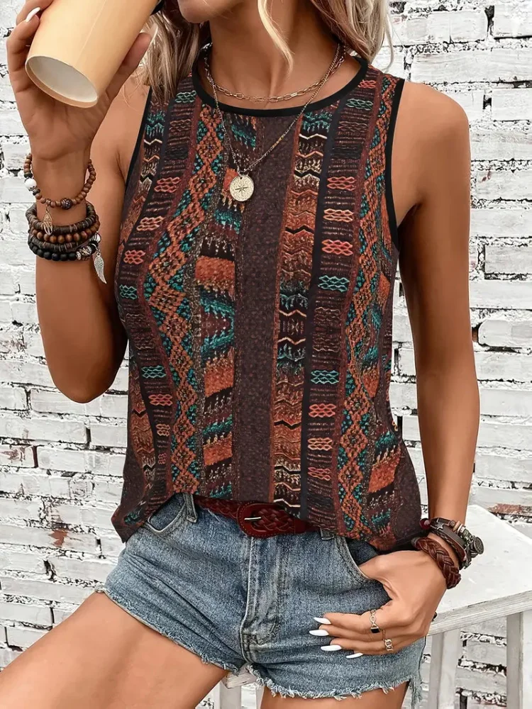 2025 Women's Sleeveless Round-neck Vest With Retro Ethnic Characteristics Printed Summer Street Fashion Casual Wear
2025 Women's Sleeveless Round-neck Vest With Retro Ethnic Characteristics Printed Summer Street Fashion Casual Wear