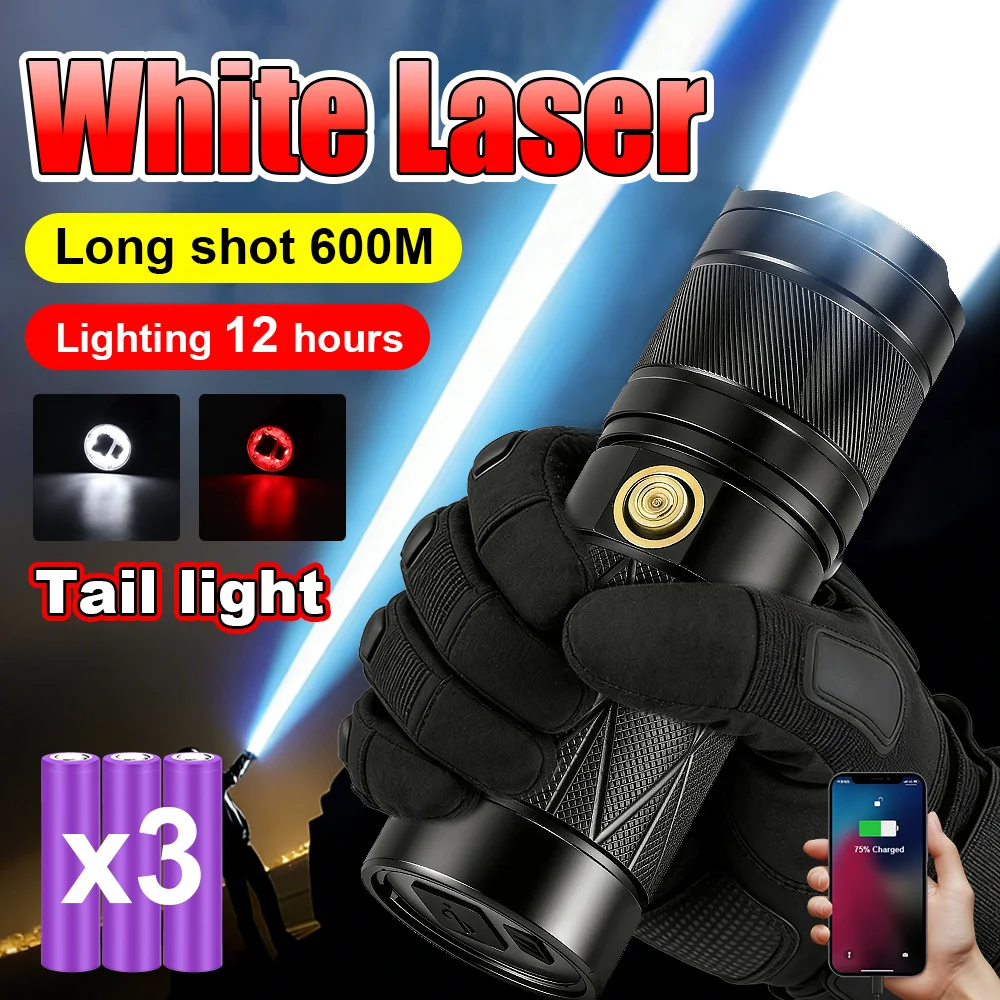 White Laser Flashlight 6000mAh Rechargeable LED Flashlight 18650 Battery Torch Power Bank Tactical Flashlight Camping Lantern
White Laser Flashlight 6000mAh Rechargeable LED Flashlight 18650 Battery Torch Power Bank Tactical Flashlight Camping Lantern