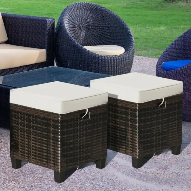2 Pieces Patio Rattan Ottoman Set with Removable Cushions-Beige
2 Pieces Patio Rattan Ottoman Set with Removable Cushions-Beige
