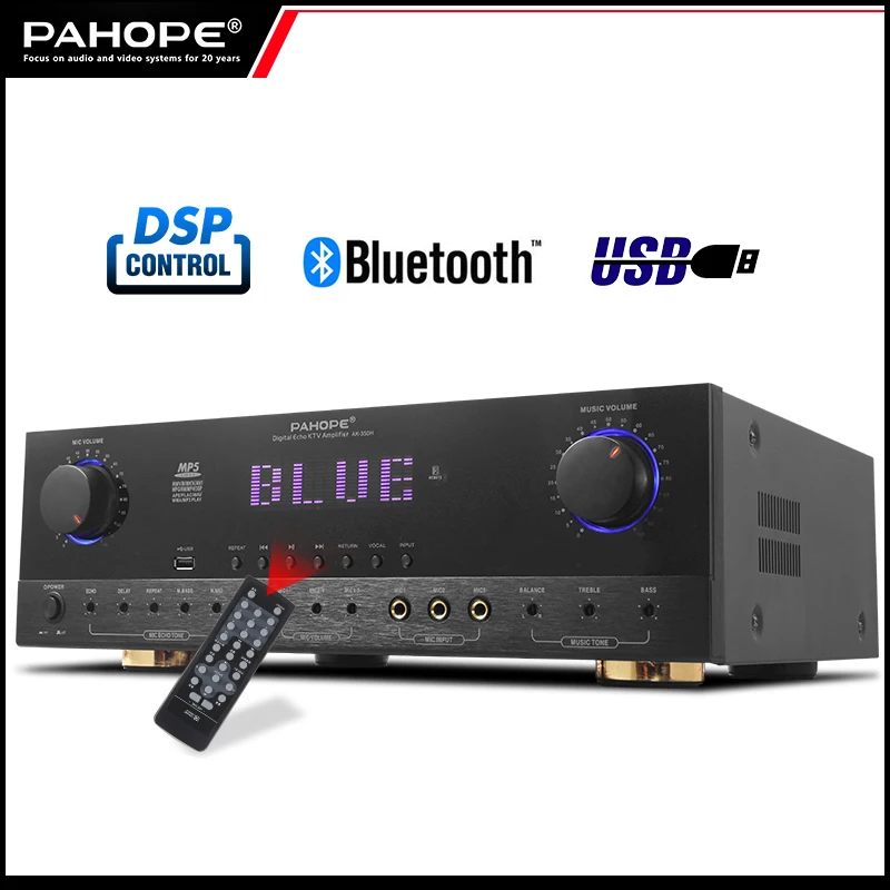 PAHOPE Home KTV Karaoke Power Amplifier with DSP 2.0 Channel Audio Receiver Supports MP5 Bt USB Function-Metal
PAHOPE Home KTV Karaoke Power Amplifier with DSP 2.0 Channel Audio Receiver Supports MP5 Bt USB Function-Metal