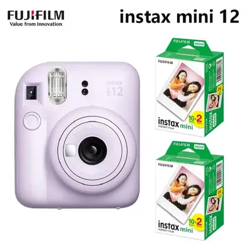 Echte Fujifilm Instax Mini 12 Sofortbildkamera mit 20 Blatt Mini-Folienpapier Kamera Schultergurt Tasche Zubehör Geschenkanzug