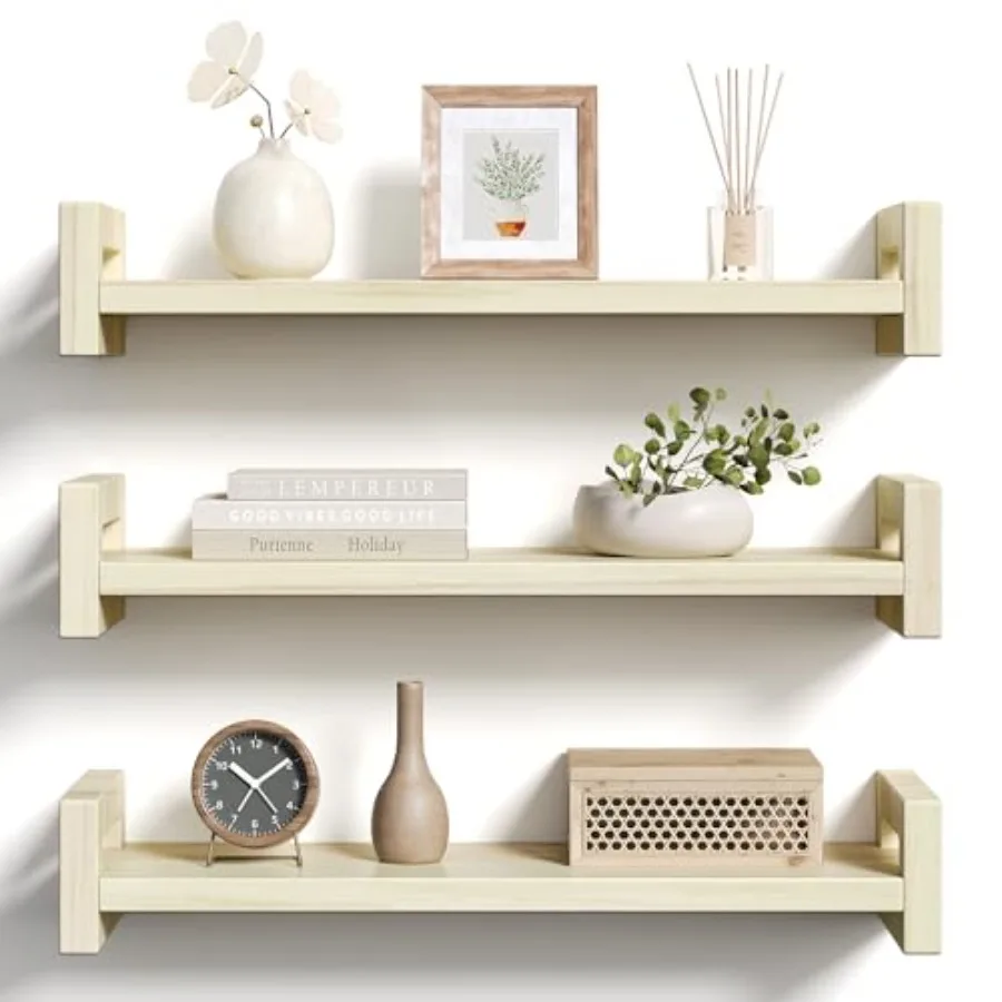 Floating Shelves for Wall, Set of 3 Solid Wood Wall Mounted Shelves, 16" Rustic Poplar Display Shelf for Bedroom, Living Room,
Floating Shelves for Wall, Set of 3 Solid Wood Wall Mounted Shelves, 16" Rustic Poplar Display Shelf for Bedroom, Living Room,