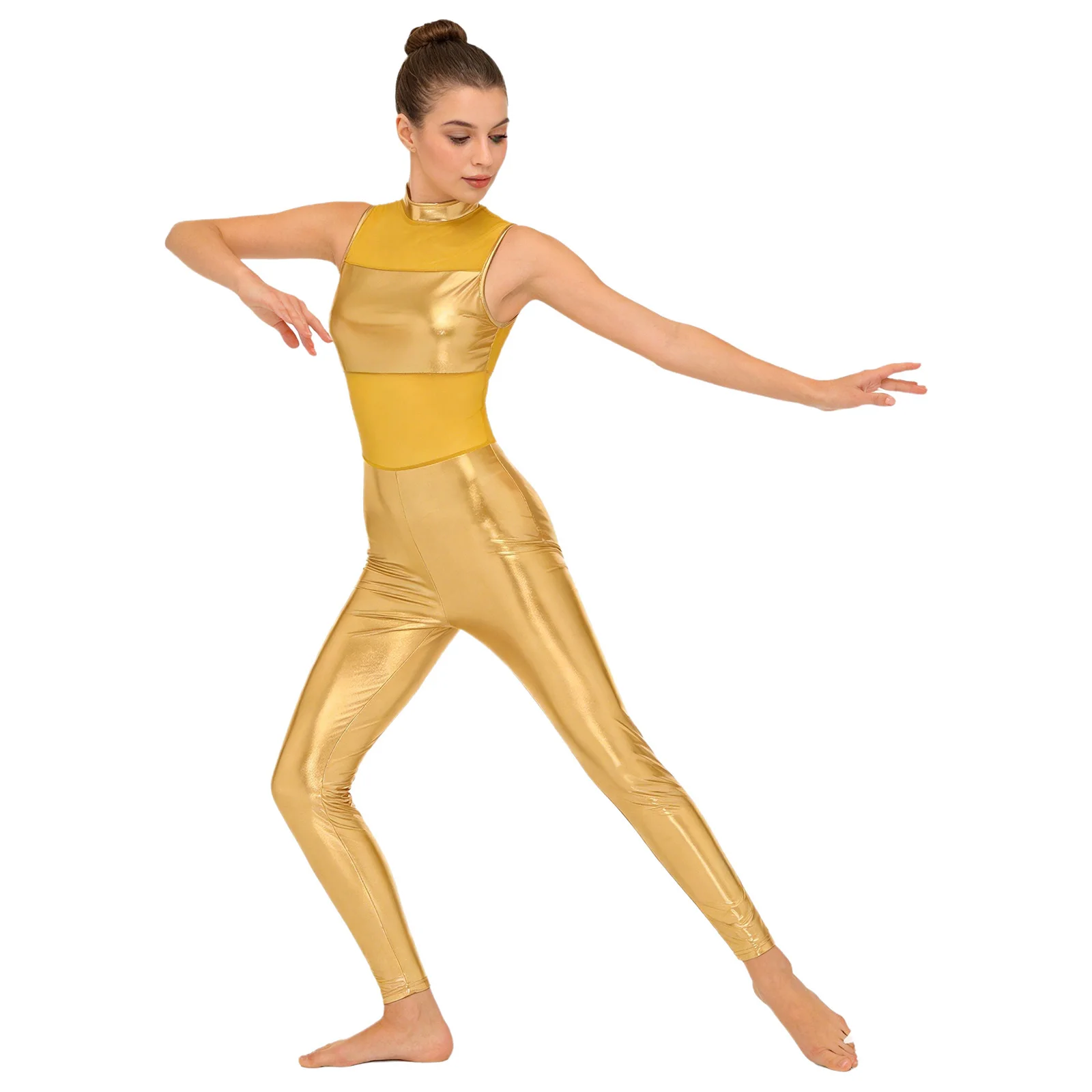 Women Metallic Shiny Clubwear Jumpsuit with Sheer Mesh Patchwork Sleeveles Skinny Leggings Dancewear One Piece Bodysuit Clubwear
Women Metallic Shiny Clubwear Jumpsuit with Sheer Mesh Patchwork Sleeveles Skinny Leggings Dancewear One Piece Bodysuit Clubwear
