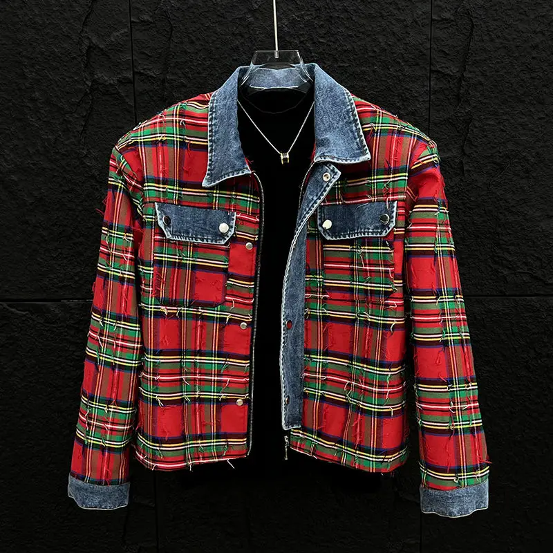 Niche Designer Spring and Autumn Retro Red Plaid Denim Stitching Jacket Men's Loose Casual Fashion Tassel Short Coat
Niche Designer Spring and Autumn Retro Red Plaid Denim Stitching Jacket Men's Loose Casual Fashion Tassel Short Coat
