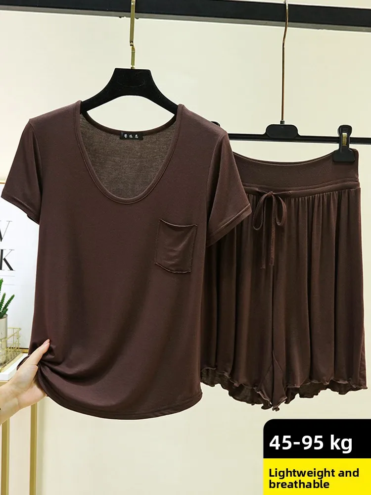 Loose Modal Short Sleeve Short Pants Set Women's Large Size round Neck T-Shirt Home Clothes Outdoor Casual Two-Piece Set
Loose Modal Short Sleeve Short Pants Set Women's Large Size round Neck T-Shirt Home Clothes Outdoor Casual Two-Piece Set