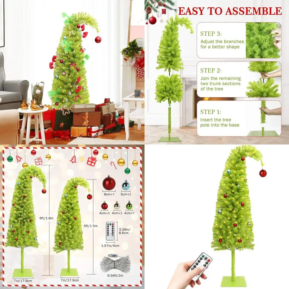 150-LED Lime Green Pencil Christmas Tree with Timer, 5FT Tall, Decorated with Balls for Home & Office Holidays
150-LED Lime Green Pencil Christmas Tree with Timer, 5FT Tall, Decorated with Balls for Home & Office Holidays